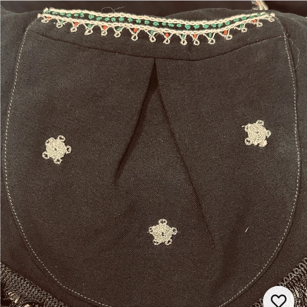 Vintage 1970s Black Embroidered Fringe Shawl Draped Wrap - Picture 5 of 7